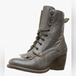 BEDSTU FINIS Lace Up Western BOOTIES in gray with kiltie detail 7.5